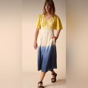 NWT St. Roche Monarch Midi Ombre Dress - Orange White Blue Silk Cotton - Size 2